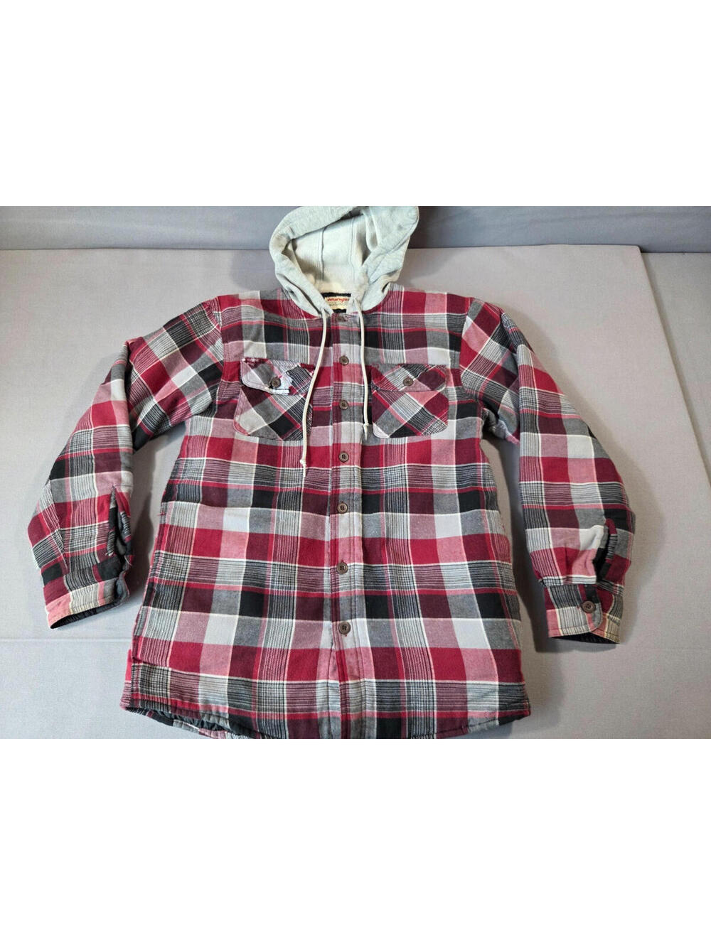 Wrangler Authentics Hooded Flannel Shirt Jacket Plaid Sherpa Lined Small